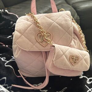 Juicy Couture Quilted Pink Backpack with Heart Details